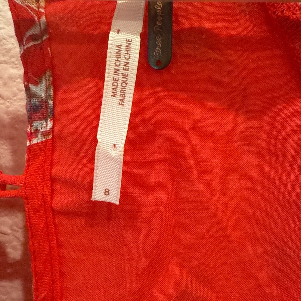 Free People Red Floral Boho Mini Dress Size 8 - Picture 4 of 5